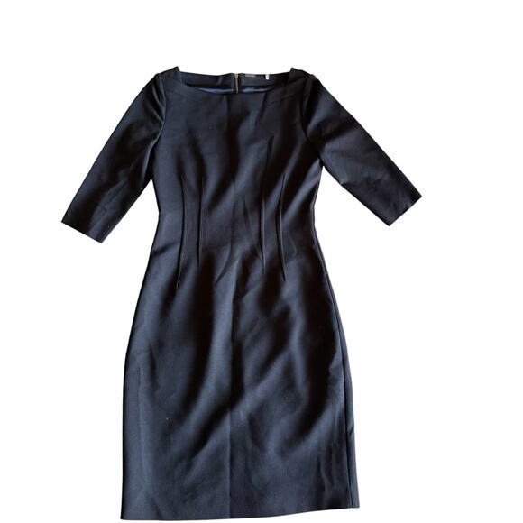 Elie Tahari Black Structured Sheath Dress 3/4 Sleeve Pencil Midi Classic Size 2 - Picture 4 of 13